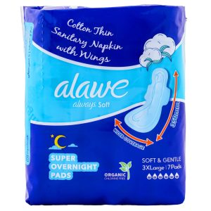 نوار بهداشتی شب آلاوه مدل Super Over Night پنبه ای نازک سایز خیلی خیلی خیلی بزرگ بسته 7 عددی