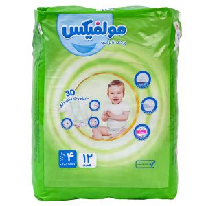 پوشک کودک چسبی مولفیکس مدل اقتصادی سه بعدی سایز 4 بسته 12 عددی