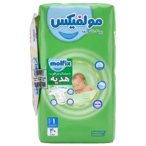 پوشک کودک چسبی مولفیکس سه بعدی سایز 1 به همراه دستمال مرطوب بسته 40 عددی