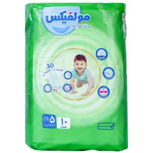 پوشک کودک چسبی مولفیکس مدل اقتصادی سه بعدی سایز 5 بسته 10 عددی