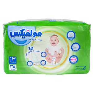 پوشک کودک چسبی مولفیکس سه بعدی سایز 3 بسته 38 عددی