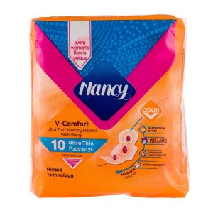نوار بهداشتی نانسی مدل Ultra Thin پنبه ای نازک سایز متوسط بسته 10 عددی