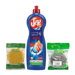 پک مایع ظرفشویی پریل با پد و سیم ظرفشویی کاتوس