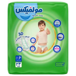 پوشک کودک چسبی مولفیکس مدل اقتصادی سه بعدی سایز 6 بسته 24 عددی