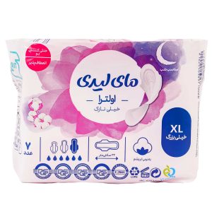 نوار بهداشتی شب مای لیدی مدل Ultra Thin پنبه ای سایز خیلی بزرگ بسته 7 عددی