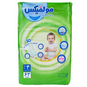 پوشک کودک چسبی مولفیکس مدل اقتصادی سه بعدی سایز 4 بسته 62 عددی